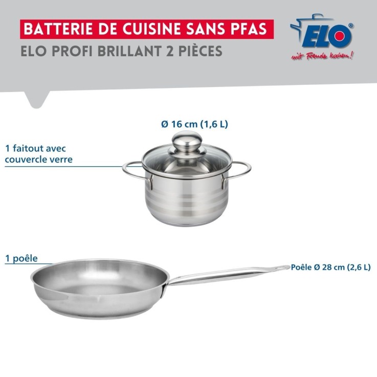 Ensemble poêle et faitout Profi Brillant en inox - 28 et 16 cm