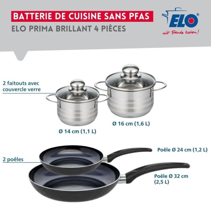 Batterie de cuisine Prima Brillant - 24, 32, 14 et 16 cm - noire