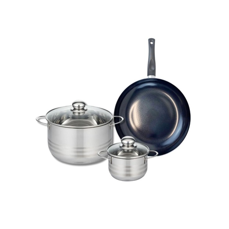 Batterie de cuisine Prima Brillant en aluminium et inox - 14, 24 et 28 cm