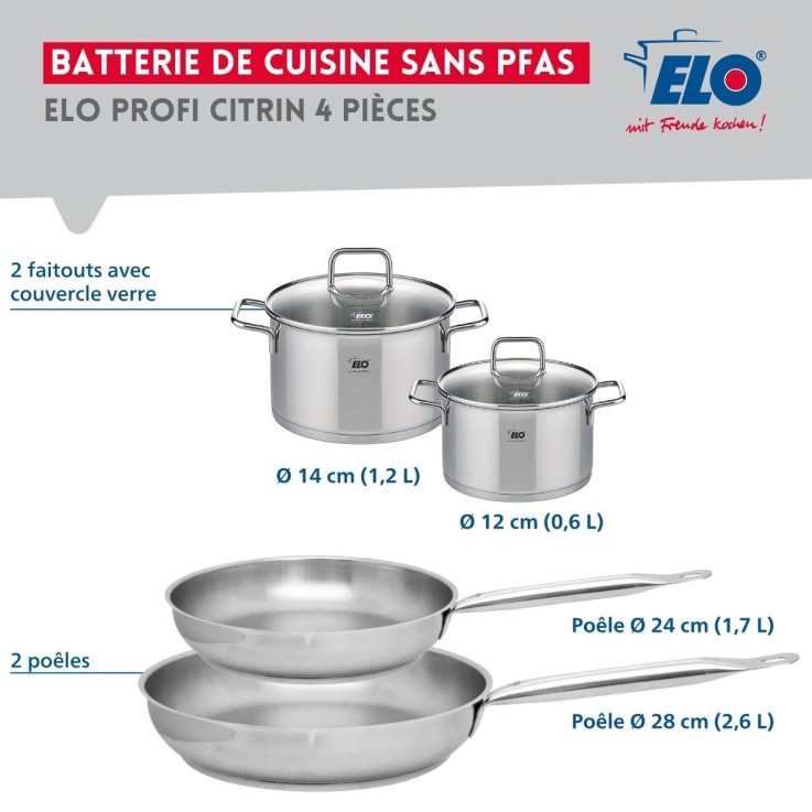Batterie de cuisine Profi Citrin en inox - 24/28 cm - 12/14 cm