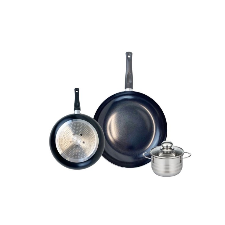 Batterie de cuisine Prima Brillant en aluminium et inox - 20/28 cm - noire