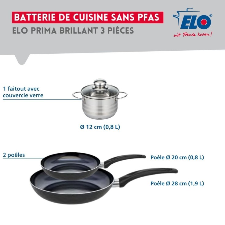 Batterie de cuisine Prima Brillant en aluminium et inox - 20/28 cm - noire