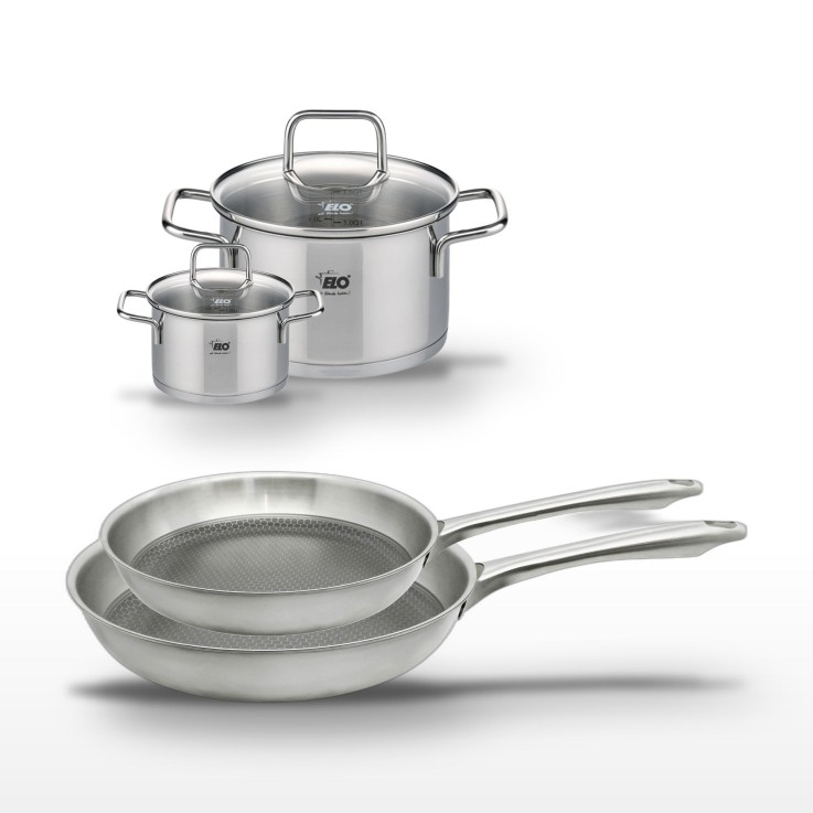 Batterie Relief Passion en inox - 2 poêles 24/28 cm - faitouts 12/20 cm