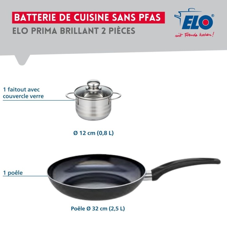 Ensemble Prima Brillant poêle et faitout en aluminium et inox - 32 cm - 12 cm - noir