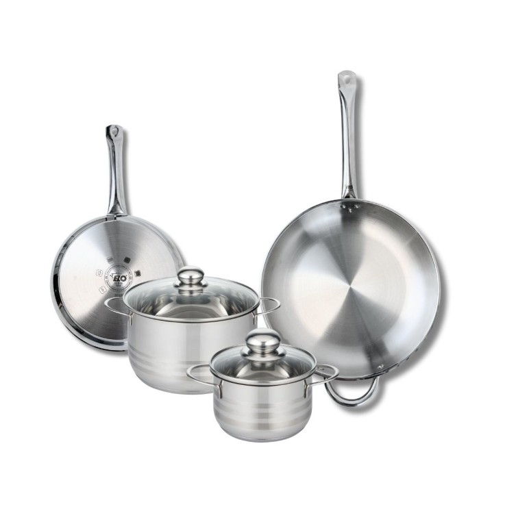 Batterie de cuisine Profi Brillant en inox - 4 pièces - poêles 24 et 32 cm - faitouts 16 et 20 cm