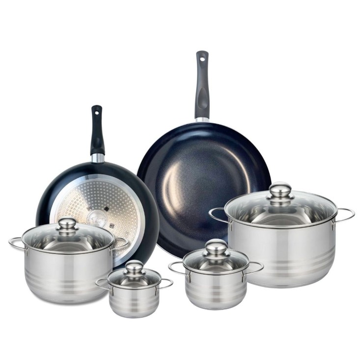 Batterie de cuisine Prima Brillant en aluminium et inox - 6 pièces - noir