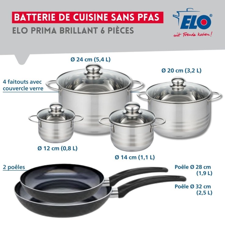 Batterie de cuisine Prima Brillant en aluminium et inox - 6 pièces - noir