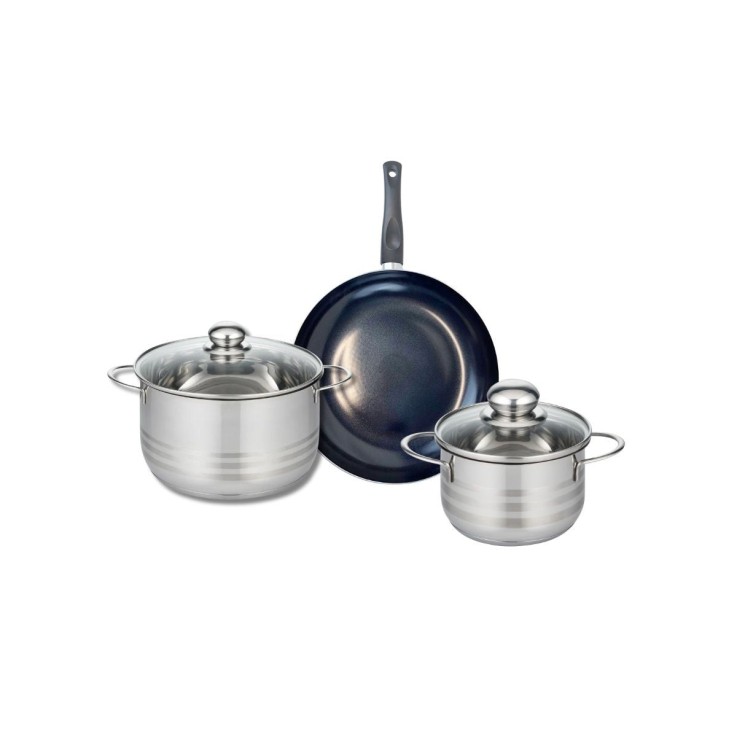 Batterie de cuisine Prima Brillant en aluminium et inox - 16/20/24 cm - noire