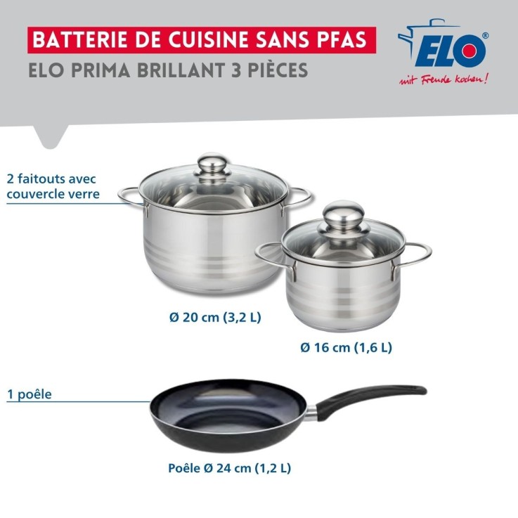 Batterie de cuisine Prima Brillant en aluminium et inox - 16/20/24 cm - noire