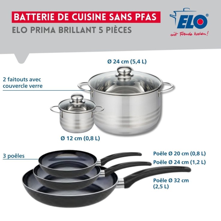 Batterie de cuisine Prima Brillant en aluminium et inox - 5 pièces