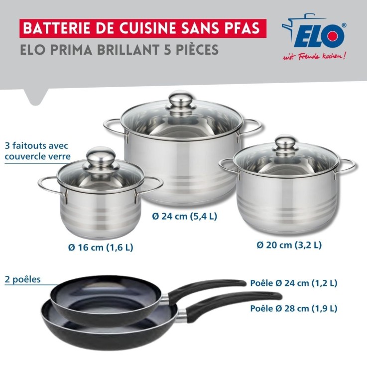 Batterie de cuisine Prima Brillant en aluminium et inox - 16, 20, 24 et 28 cm