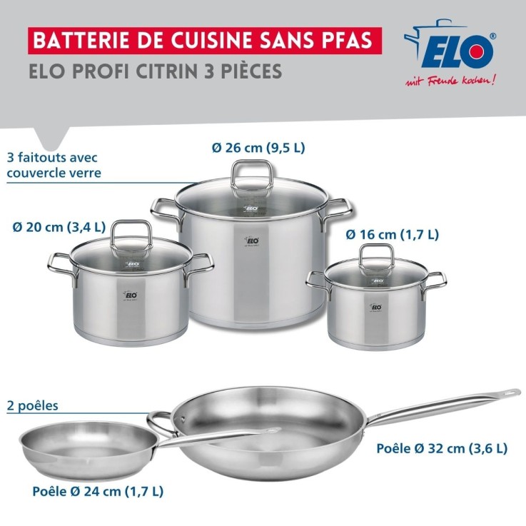Batterie de cuisine Profi Citrin en inox - 24, 32, 16, 20 et 26 cm