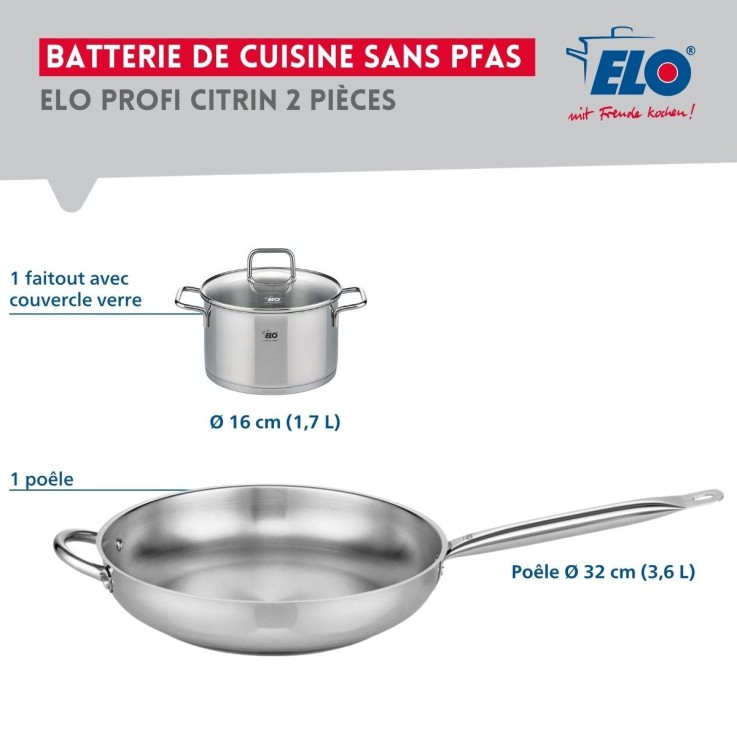Batterie de cuisine Profi Citrin en inox - 32 cm et 16 cm