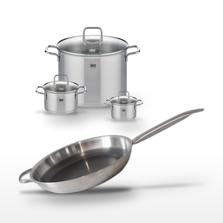 Batterie de cuisine Relief Solution en inox - 12/16/26 cm et 32 cm
