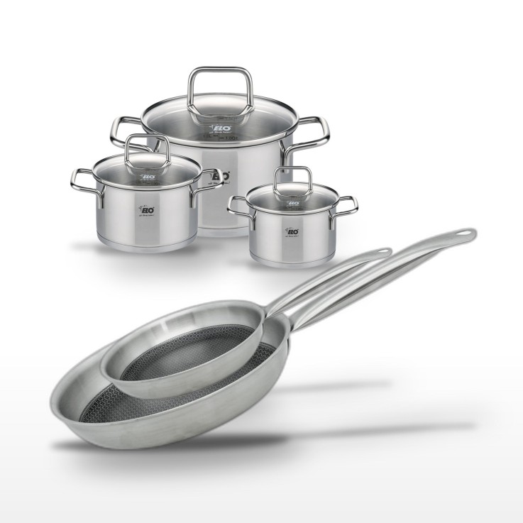 Batterie de cuisine Relief Solution en inox - 24/28 cm et 12/14/20 cm