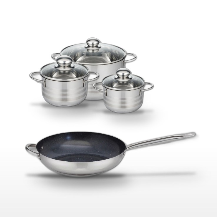 Batterie de cuisine Profi Therm Platinum en inox - poêle 32 cm, faitouts 14/16/24 cm