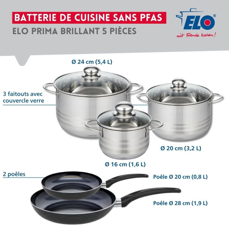 Batterie de cuisine Prima Brillant en aluminium et inox - 5 pièces - noire