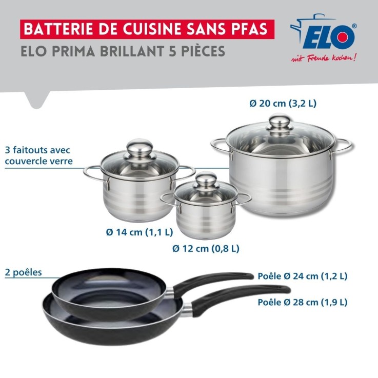 Batterie de cuisine Prima Brillant en aluminium et inox - noire