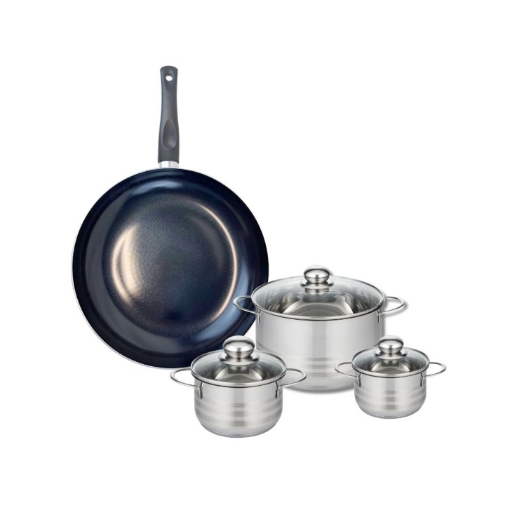 Batterie de cuisine Prima Brillant en aluminium et inox - 4 pièces - noire