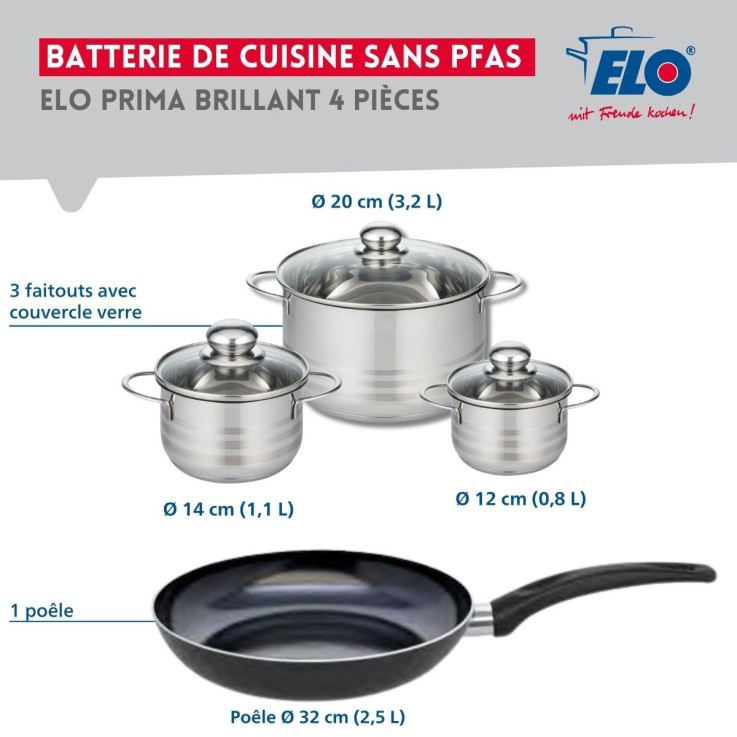 Batterie de cuisine Prima Brillant en aluminium et inox - 4 pièces - noire