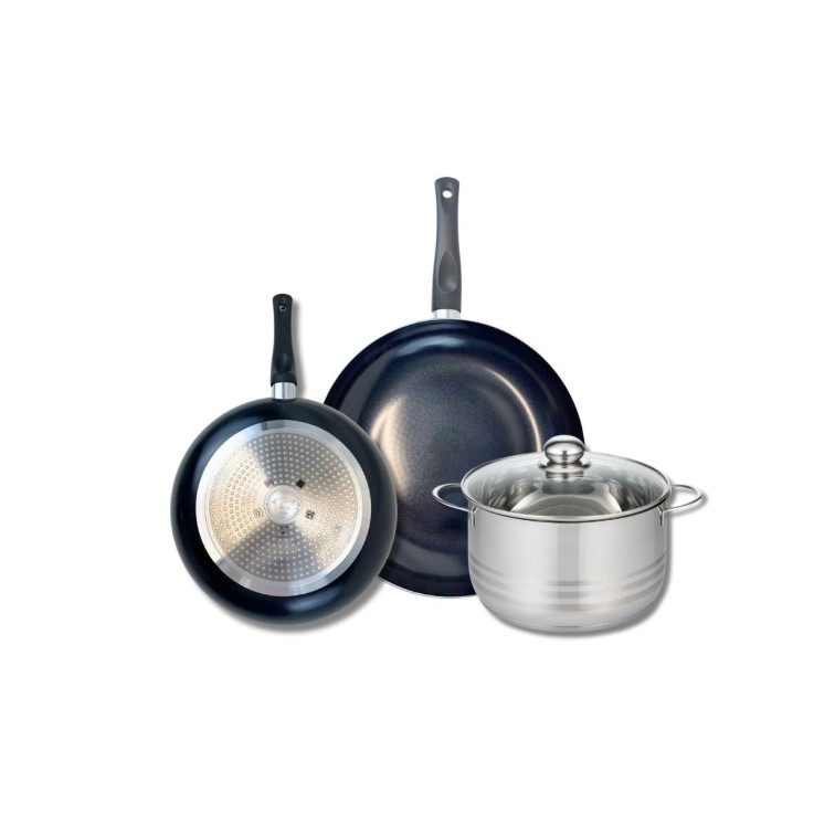 Batterie de cuisine Prima Brillant en aluminium et inox - 24, 28 et 20 cm - 3,2 L