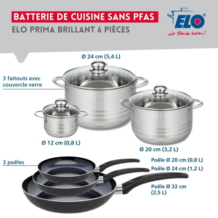 Batterie de cuisine Prima Brillant en aluminium et inox - 6 pièces - noire