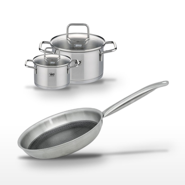 Batterie de cuisine Relief Solution en inox - 14, 20 et 28 cm - noire