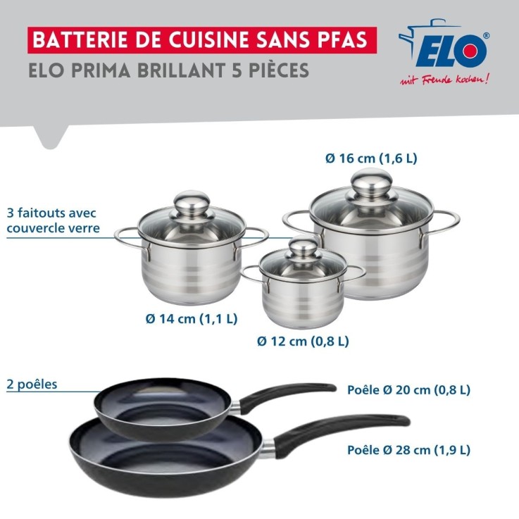Batterie de cuisine 5 pièces Prima Brillant en aluminium et inox