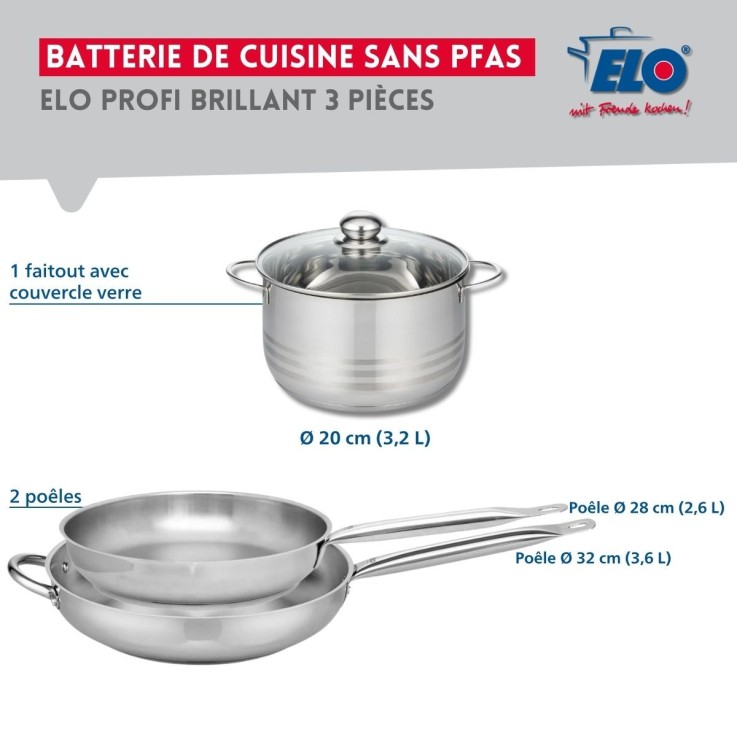 Batterie de cuisine Profi Brillant en inox - 28, 32 et 20 cm