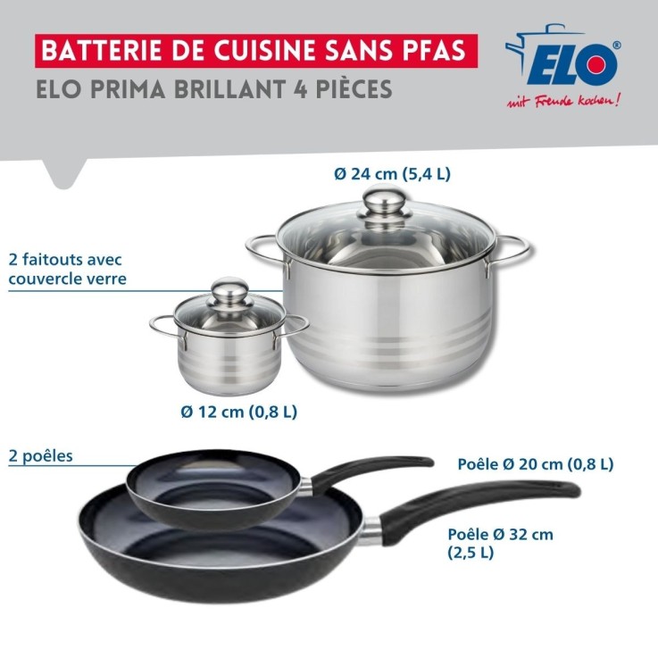 Batterie de cuisine Prima Brillant en aluminium et inox - 4 pièces - noire