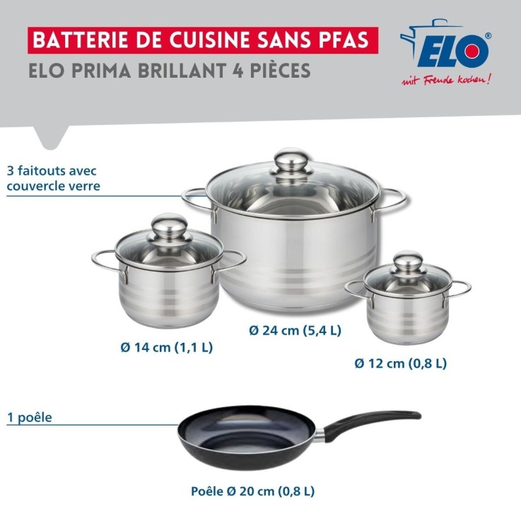 Batterie de cuisine Prima Brillant en aluminium et inox - 4 pièces - noire