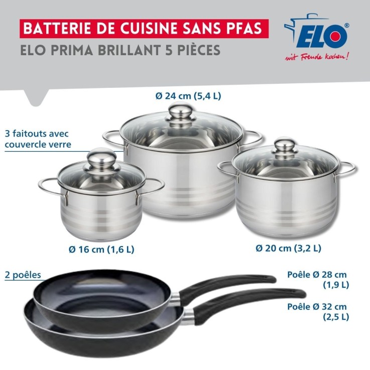 Batterie de cuisine Prima Brillant en aluminium et inox - 16/20/24/28/32 cm - noire