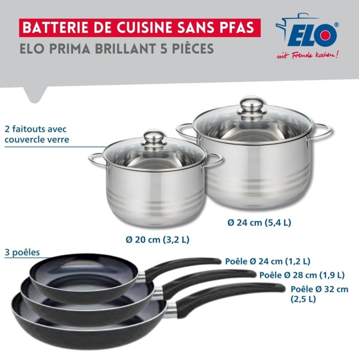 Batterie de cuisine Prima Brillant en aluminium et inox - 5 pièces - noir