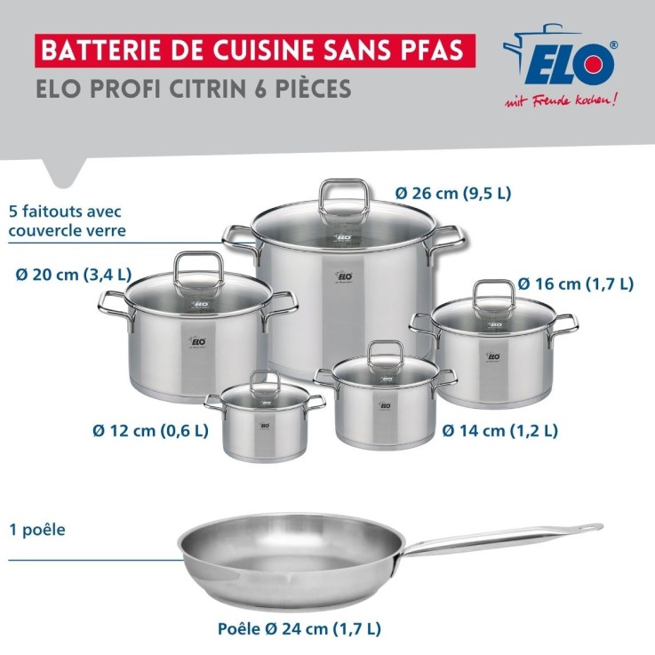 Batterie de cuisine Profi Citrin en inox - 12 à 26 cm
