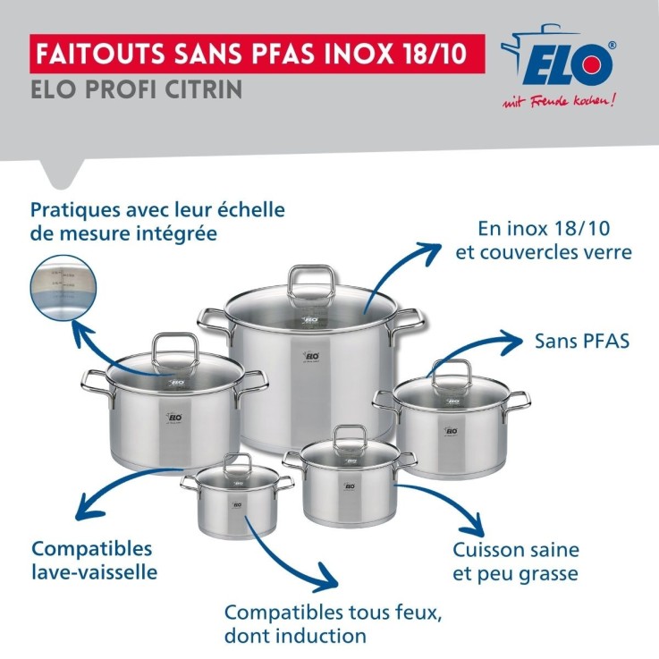 Batterie de cuisine Profi Citrin en inox - 12 à 26 cm