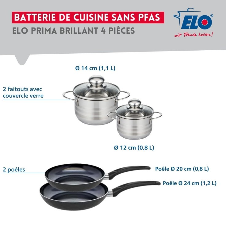Batterie de cuisine Prima Brillant en aluminium et inox - noire