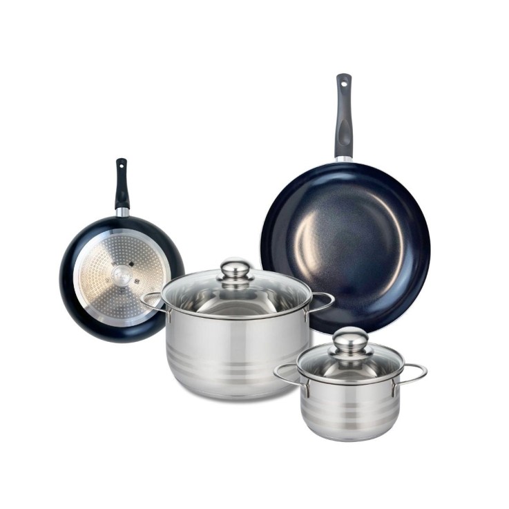 Batterie de cuisine Prima Brillant en aluminium et inox - 4 pièces - noire