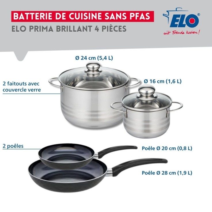 Batterie de cuisine Prima Brillant en aluminium et inox - 4 pièces - noire