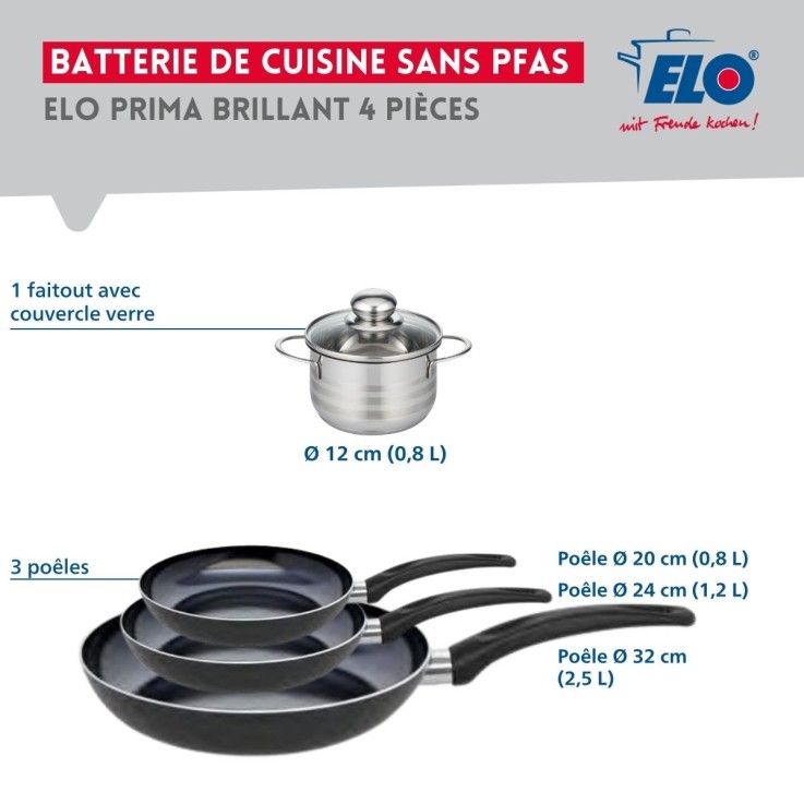 Ensemble de cuisson Prima Brillant en aluminium et inox - 12/20/24/32 cm - noir
