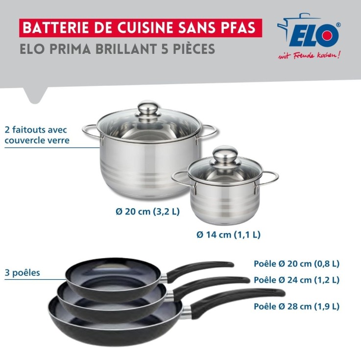 Batterie de cuisine Prima Brillant en aluminium et inox - 5 pièces - noir