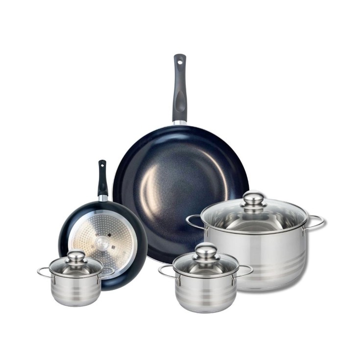 Batterie de cuisine Prima Brillant en aluminium et inox - 8 pièces - noire