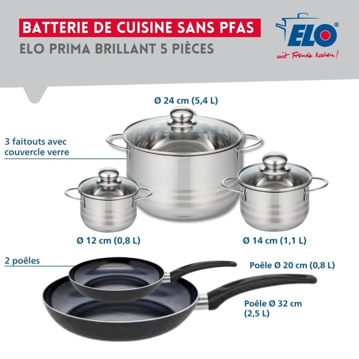 Batterie de cuisine Prima Brillant en aluminium et inox - 8 pièces - noire