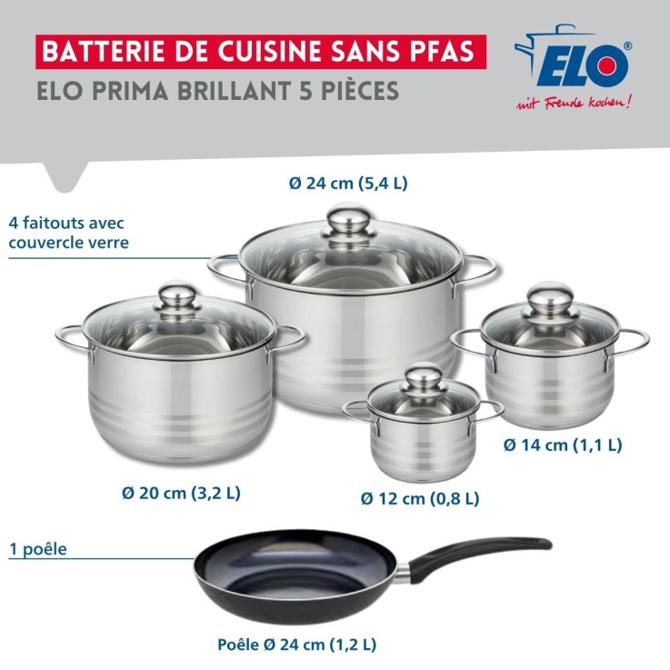 Batterie de cuisine Prima Brillant en aluminium et inox - 12-24 cm - noire