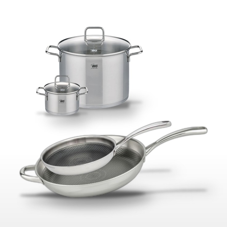 Batterie de cuisine Relief Evolution et Citrin en inox et verre