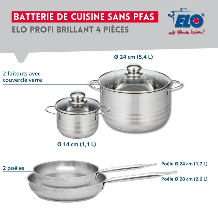 Batterie de cuisine Profi Brillant en inox - 4 pièces - 14, 24 et 28 cm