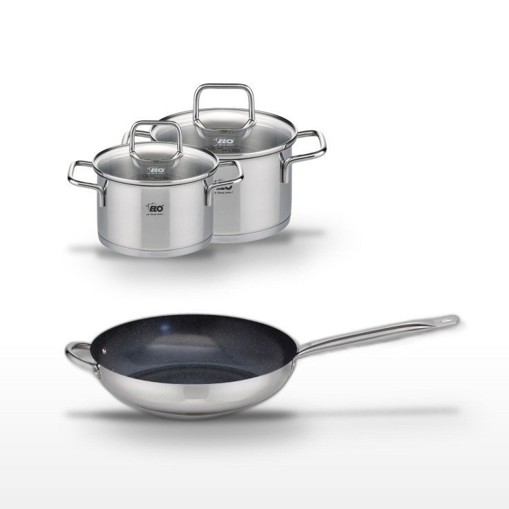 Batterie de cuisine en inox - 32 cm - 0,6 et 1,2 L - grise