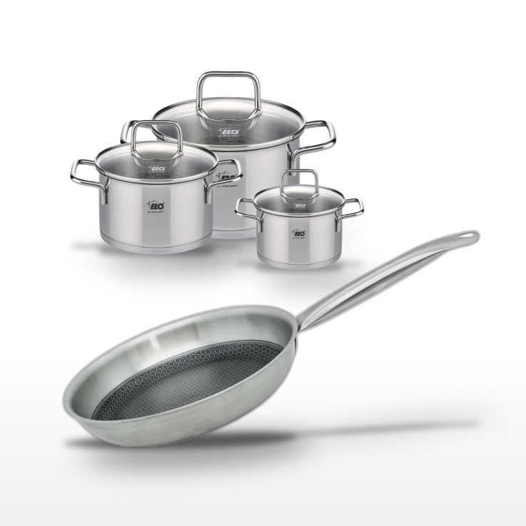 Batterie de cuisine Relief Solution en inox - 12/16/20/24 cm - noire