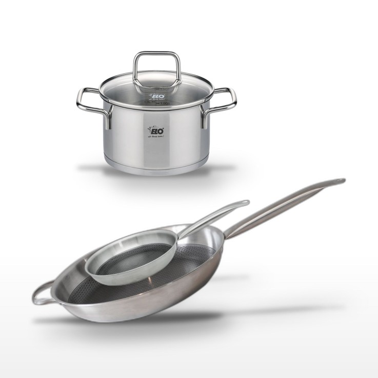 Batterie de cuisine Relief Solution en inox - 20, 24 et 32 cm - noire