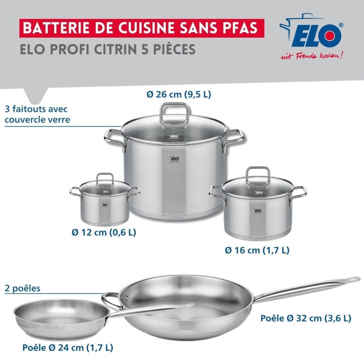 Batterie de cuisine Profi Citrin en inox - 5 pièces