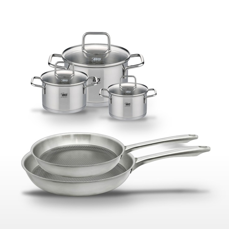 Lot de 2 poêles Relief Passion et 3 faitouts Citrin en inox